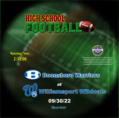 2022 High School Football Boonsboro at Williamsport Blu-ray