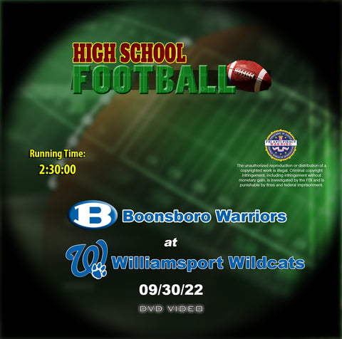 2022 High School Football Boonsboro at Williamsport DVD